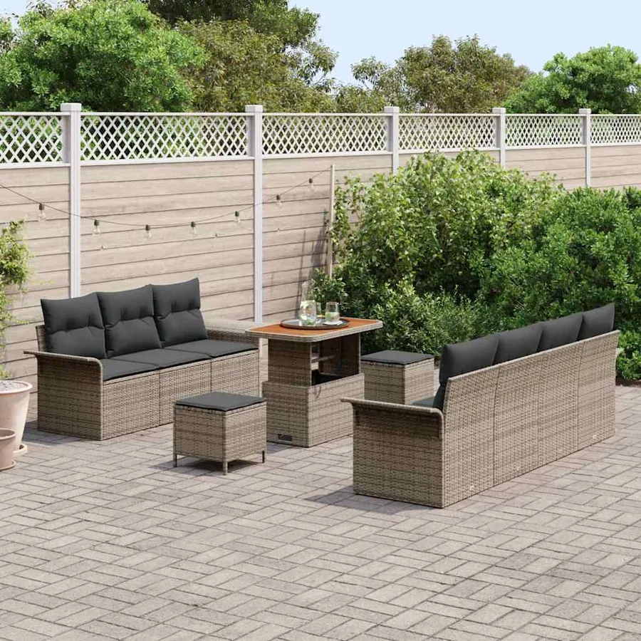 Ensemble de canapé de jardin avec coussin 10 pcs Gris - 3