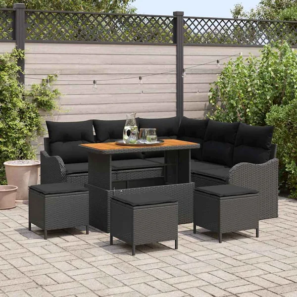 Ensemble de canapé de jardin avec coussin 9 pcs Noir