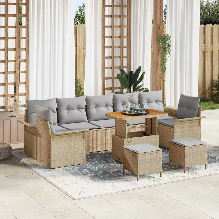 Ensemble de canapé de jardin 10 pcs Beige et Gris clair