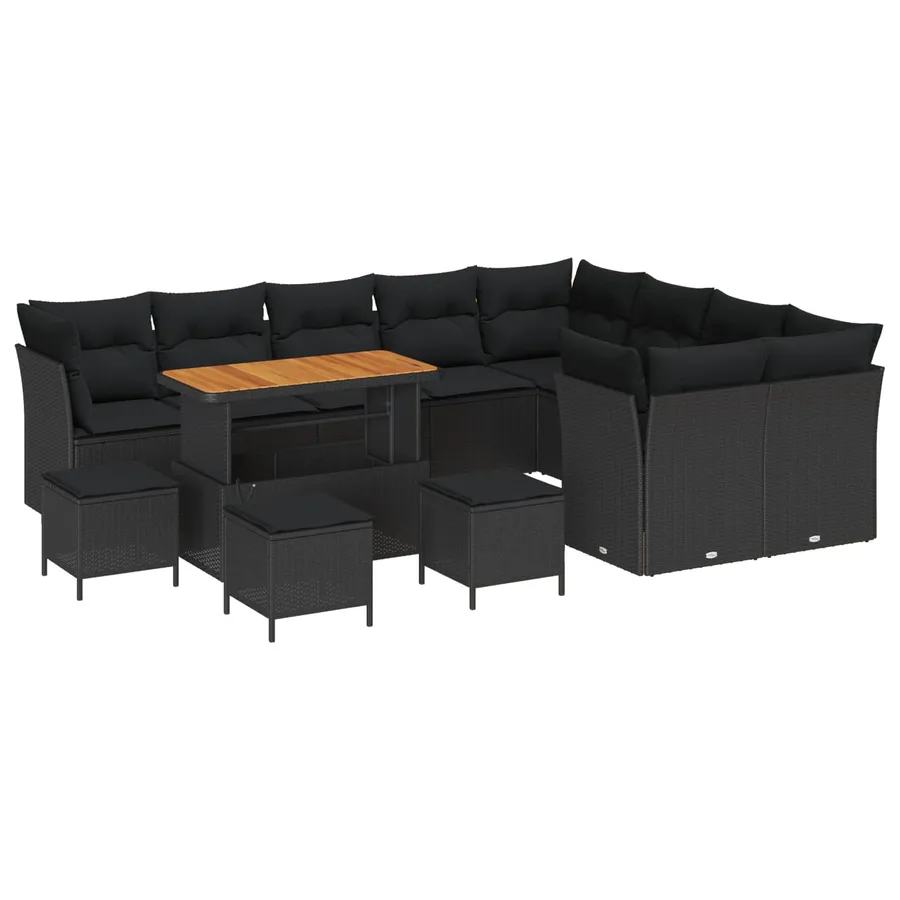 Ensemble de canapé de jardin 13 pcs Noir polyrotin - 2
