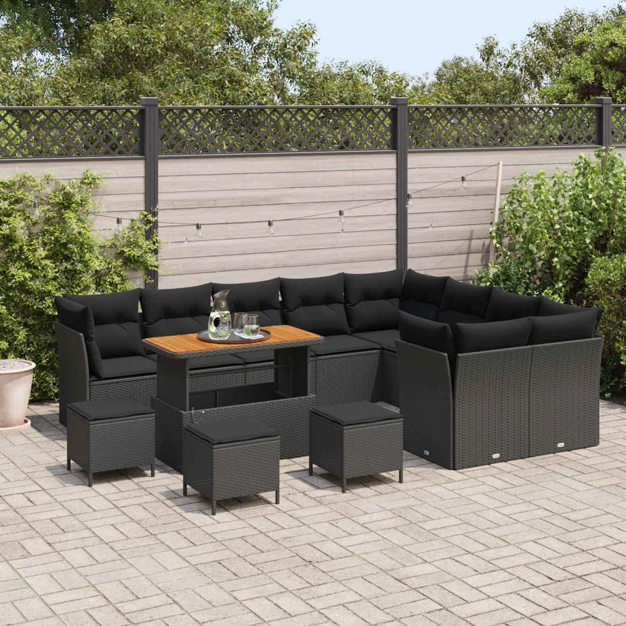 Ensemble de canapé de jardin 13 pcs Noir polyrotin - 3
