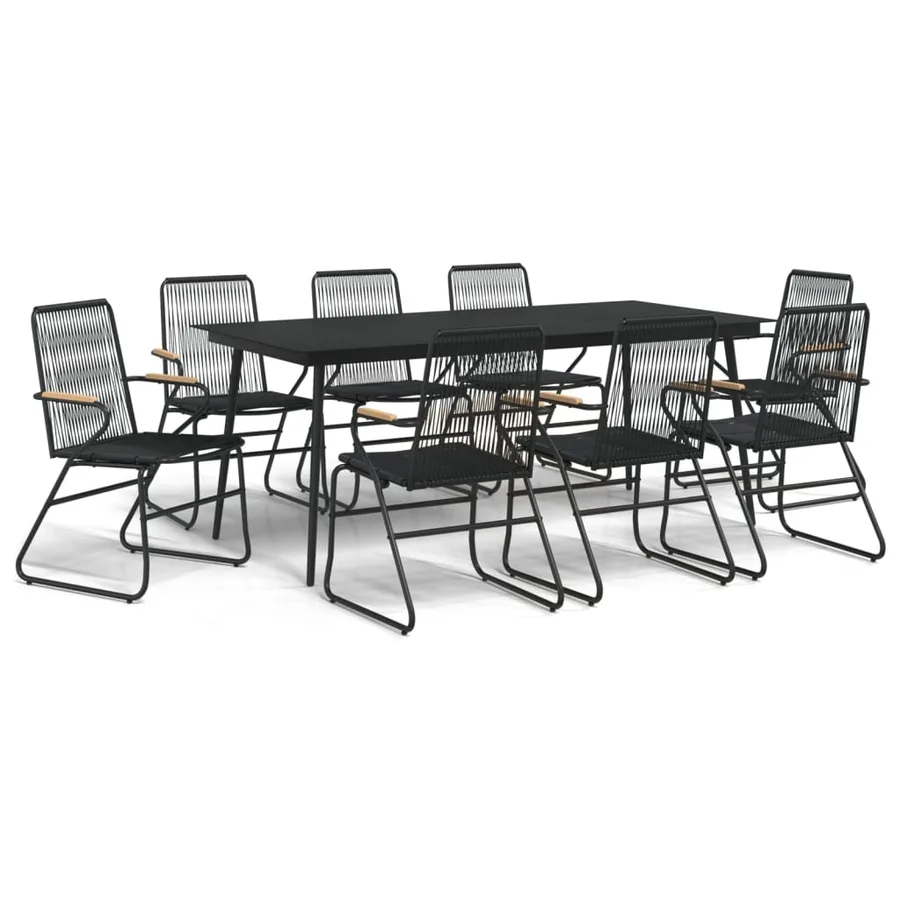 Ensemble à manger de jardin 9 pcs noir rotin PVC - 2
