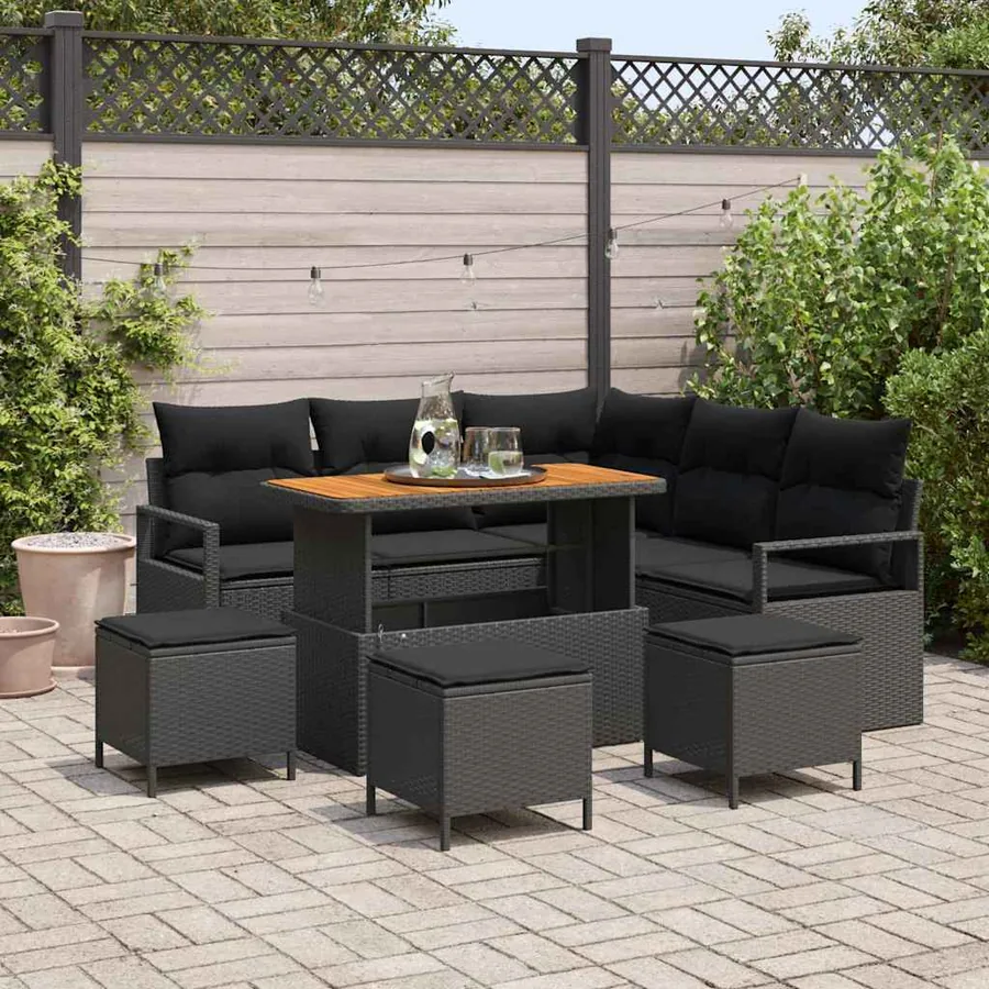 Ensemble de canapé de jardin avec coussin 9 pcs Noir