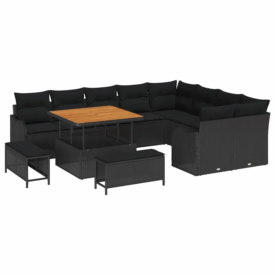 Ensemble de canapé de jardin avec coussin 12 pcs Noir - 2