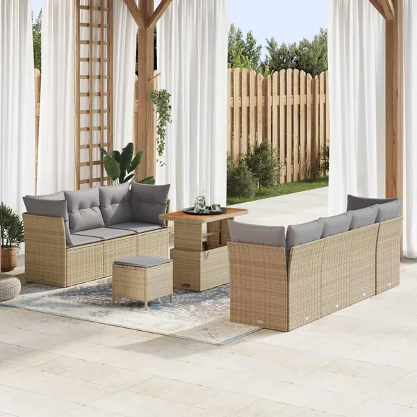 Ensemble de canapé de jardin 10 pcs Beige polyrotin