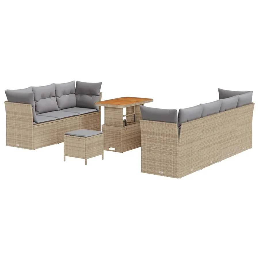 Ensemble de canapé de jardin 10 pcs Beige polyrotin - 2