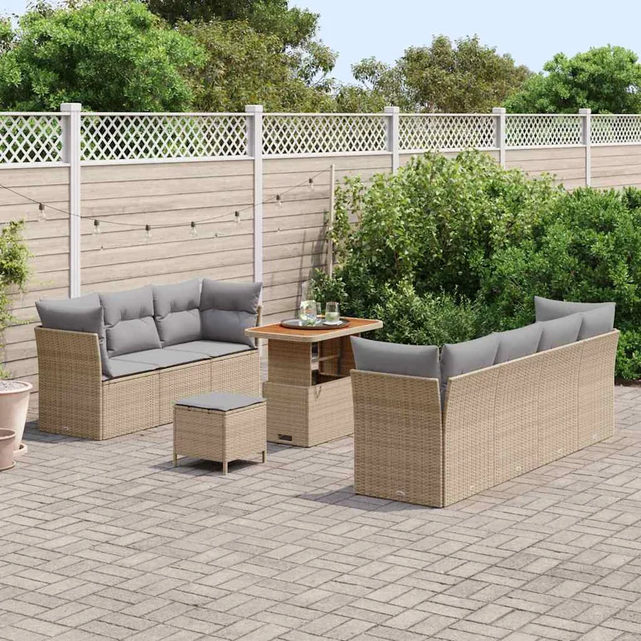 Ensemble de canapé de jardin 10 pcs Beige polyrotin - 3