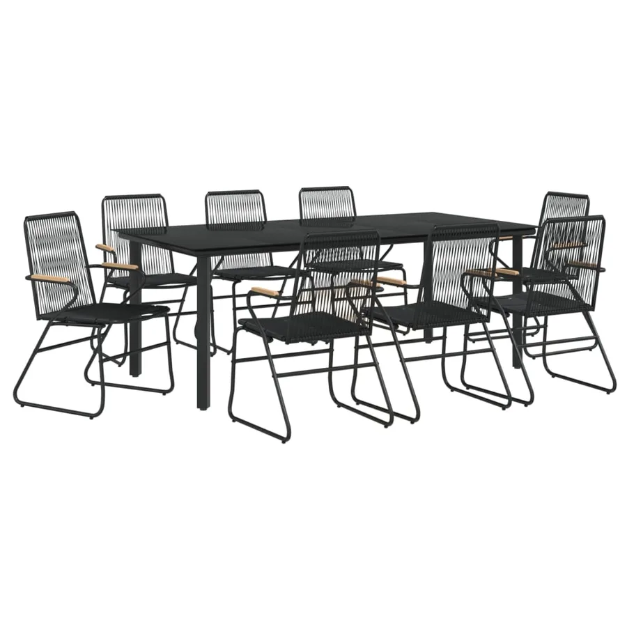Ensemble à manger de jardin 9 pcs noir rotin PVC - 3