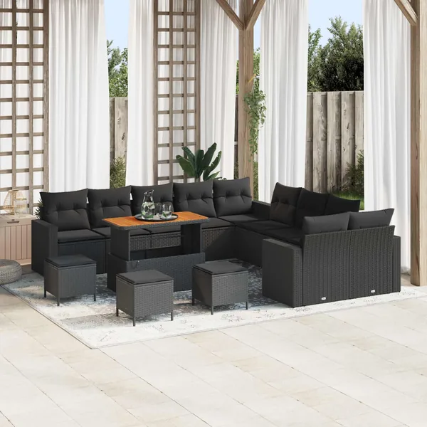Ensemble de canapé de jardin 14 pcs Noir polyrotin