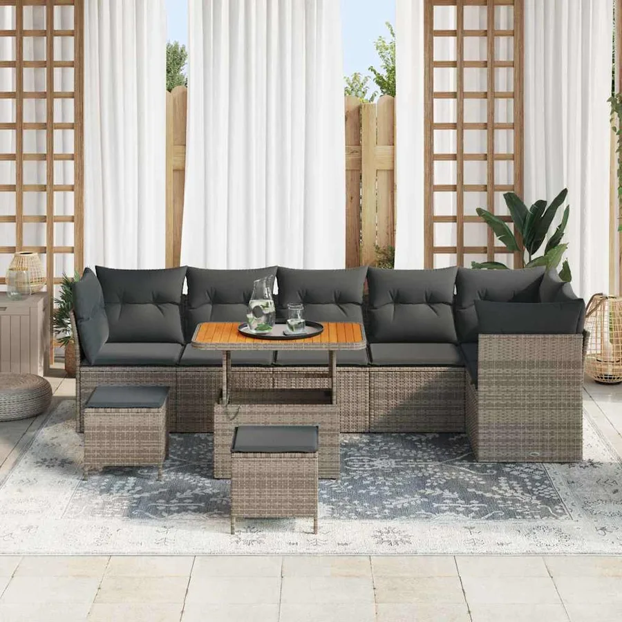 Ensemble de canapé de jardin 9 pcs Gris polyrotin - 3