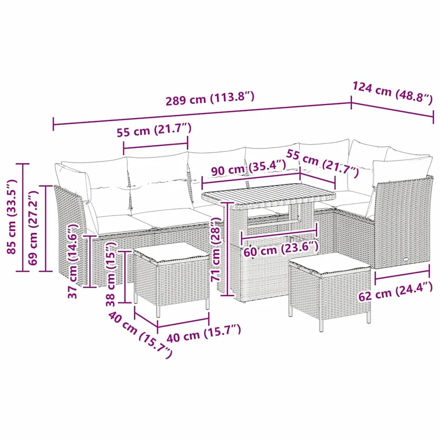 Ensemble de canapé de jardin 9 pcs Gris polyrotin - 9