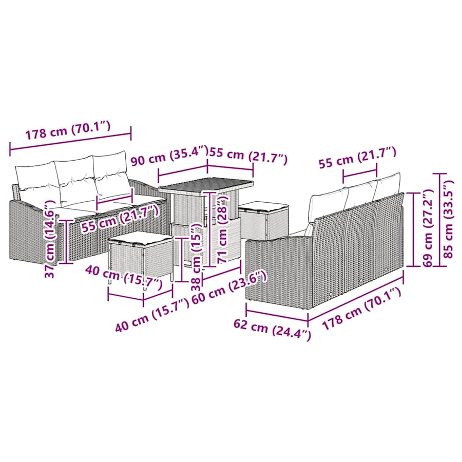 Ensemble de canapé de jardin avec coussin 9 pcs Gris - 15