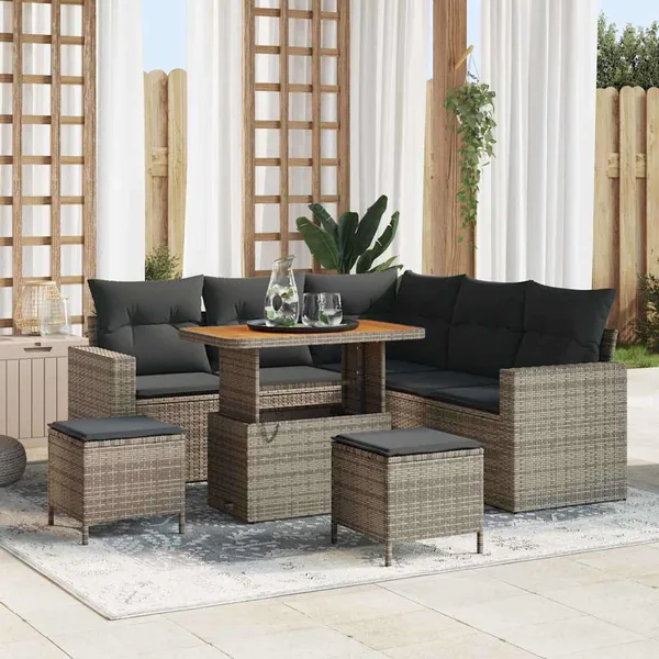 Ensemble de canapé de jardin 8 pcs Gris polyrotin