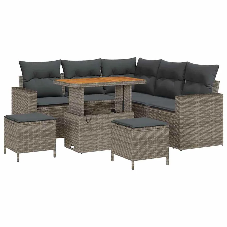 Ensemble de canapé de jardin 8 pcs Gris polyrotin - 2