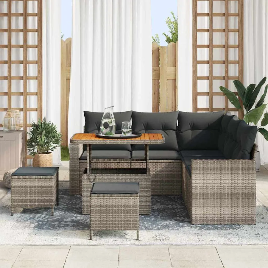 Ensemble de canapé de jardin 8 pcs Gris polyrotin - 3