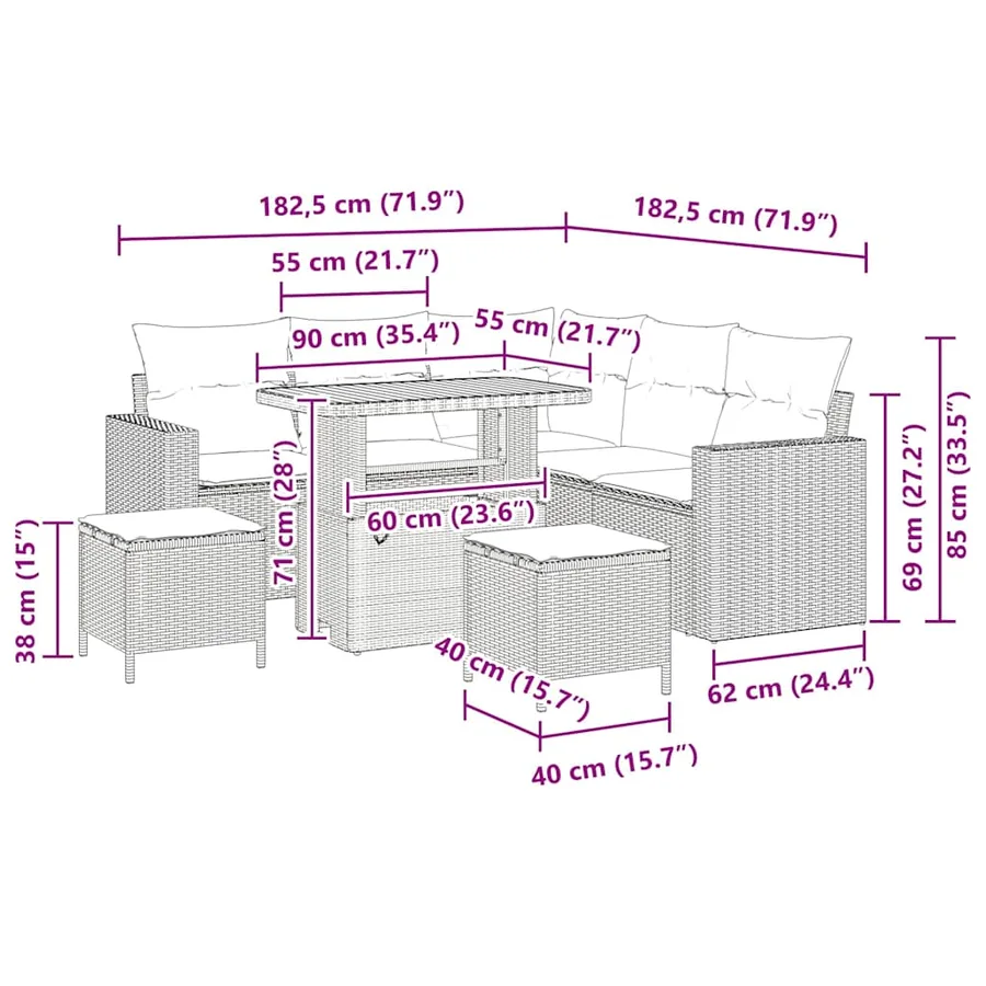 Ensemble de canapé de jardin 8 pcs Gris polyrotin - 8
