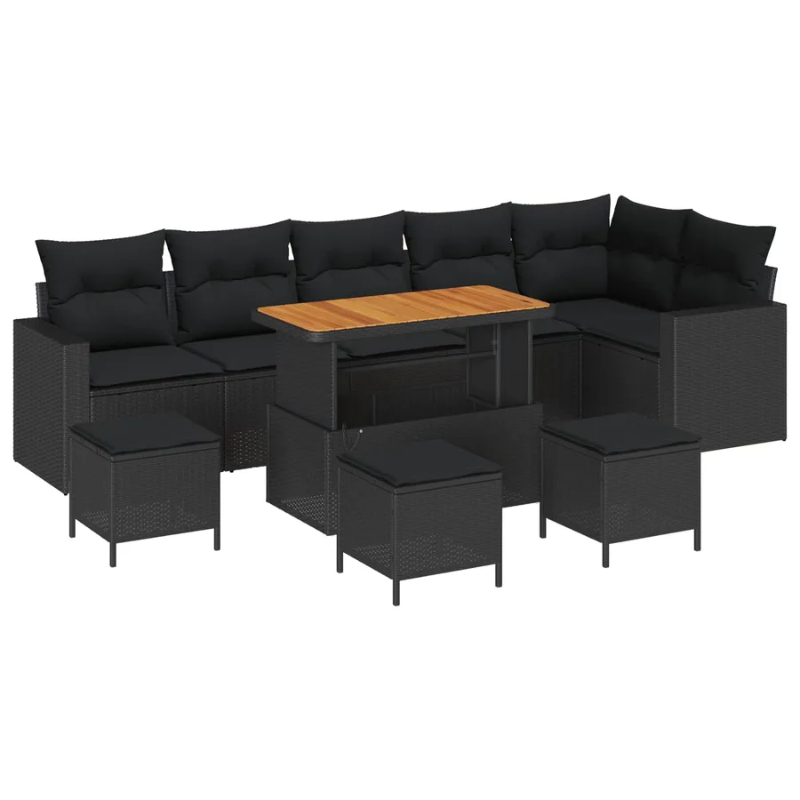 Ensemble de canapé de jardin 10 pcs Noir polyrotin - 2