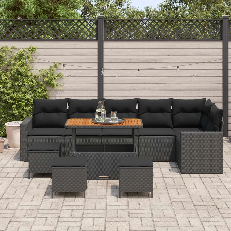 Ensemble de canapé de jardin 10 pcs Noir polyrotin - 3