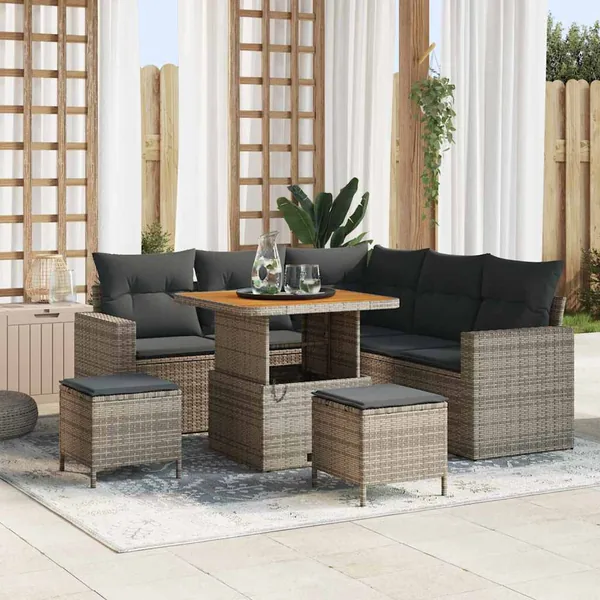Ensemble de canapé de jardin 8 pcs Gris polyrotin