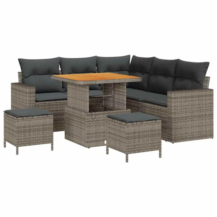 Ensemble de canapé de jardin 8 pcs Gris polyrotin - 2