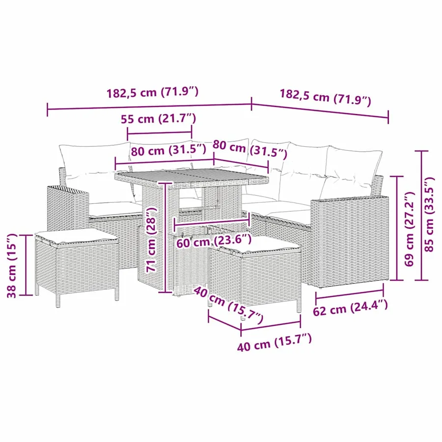 Ensemble de canapé de jardin 8 pcs Gris polyrotin - 8