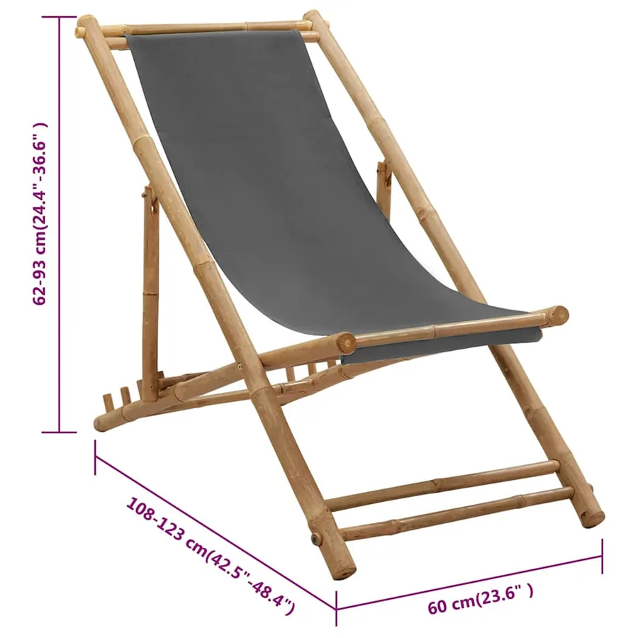 Chaise de terrasse Bambou et toile Gris foncé - 8