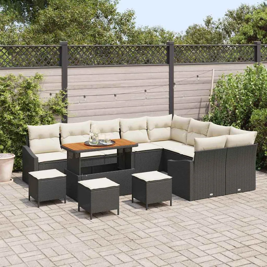 Ensemble de canapé de jardin 13 pcs Noir Poly rotin - 3