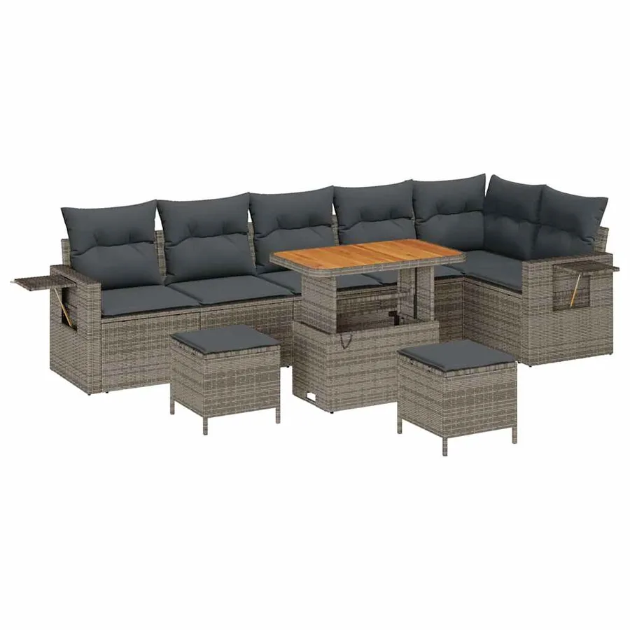 Ensemble de canapé de jardin 9 pcs Gris polyrotin - 2