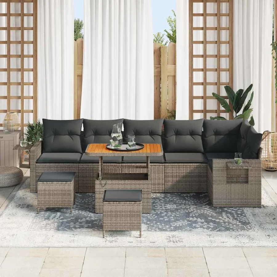 Ensemble de canapé de jardin 9 pcs Gris polyrotin - 3
