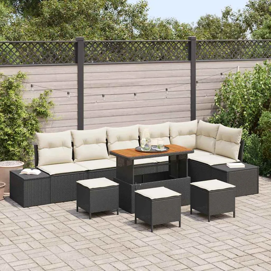 Ensemble de canapé de jardin 10 pcs Noir Poly rotin