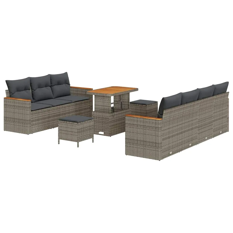 Ensemble de canapé de jardin avec coussin 14 pcs Gris polyrotin - 2