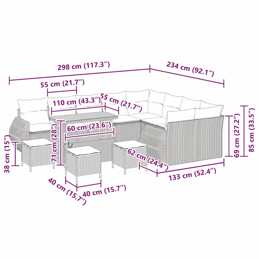 Ensemble de canapé de jardin 13 pcs Noir polyrotin - 14