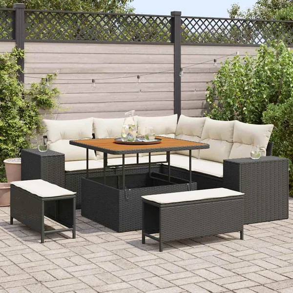 Ensemble de canapé de jardin avec coussin 8 pcs Noir polyrotin