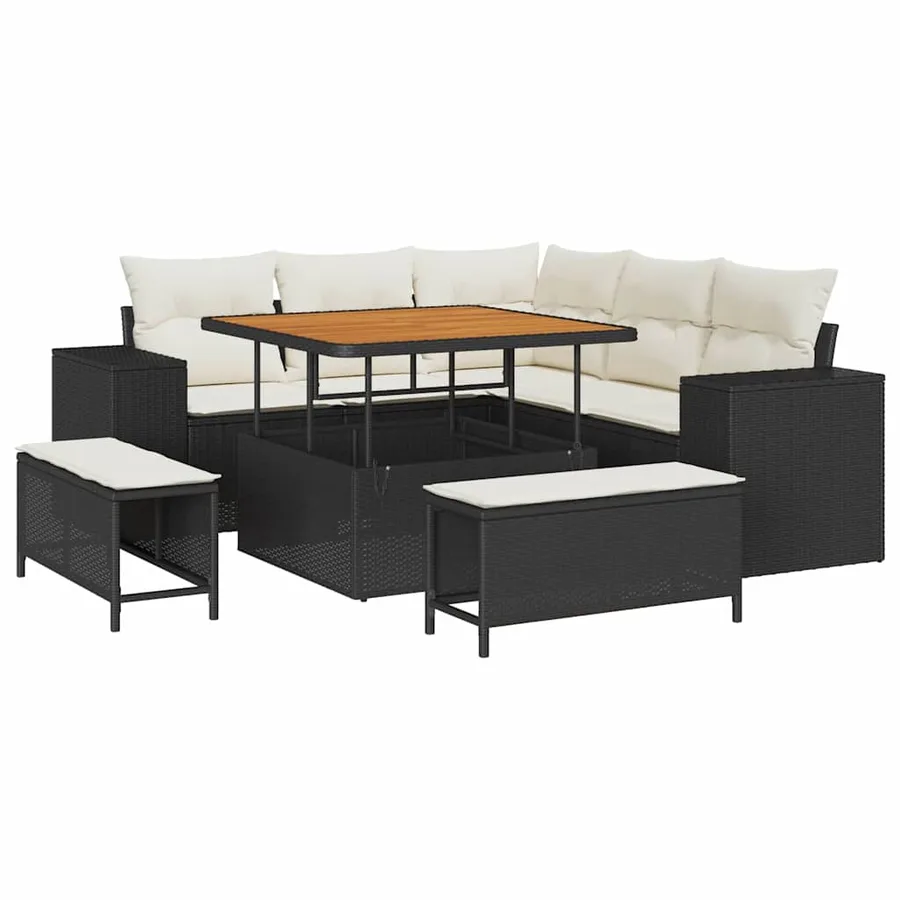 Ensemble de canapé de jardin avec coussin 8 pcs Noir polyrotin - 2