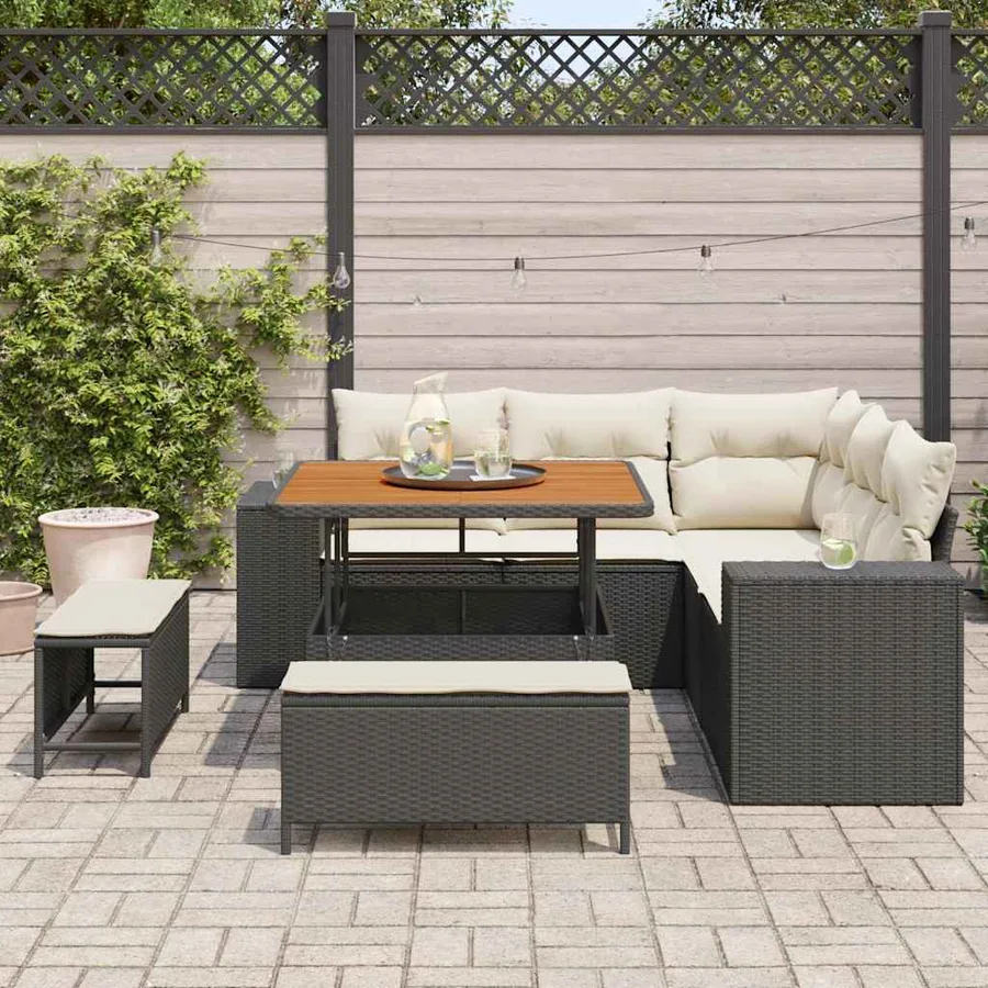 Ensemble de canapé de jardin avec coussin 8 pcs Noir polyrotin - 3