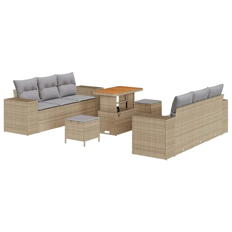 Ensemble de canapé de jardin 9 pcs Beige Poly rotin - 2
