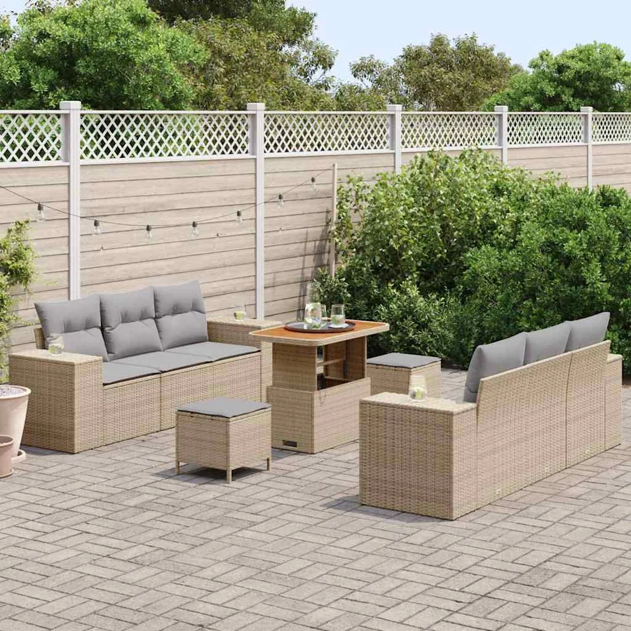 Ensemble de canapé de jardin 9 pcs Beige Poly rotin - 3