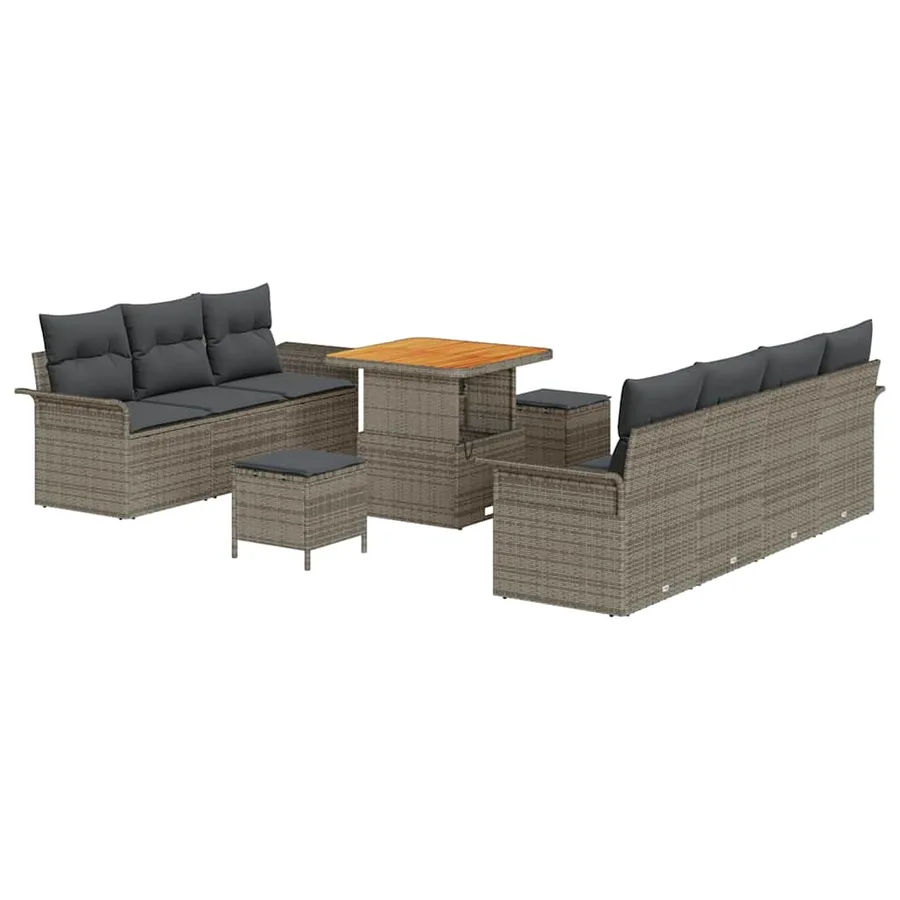 Ensemble de canapé de jardin avec coussin 10 pcs Gris polyrotin - 2
