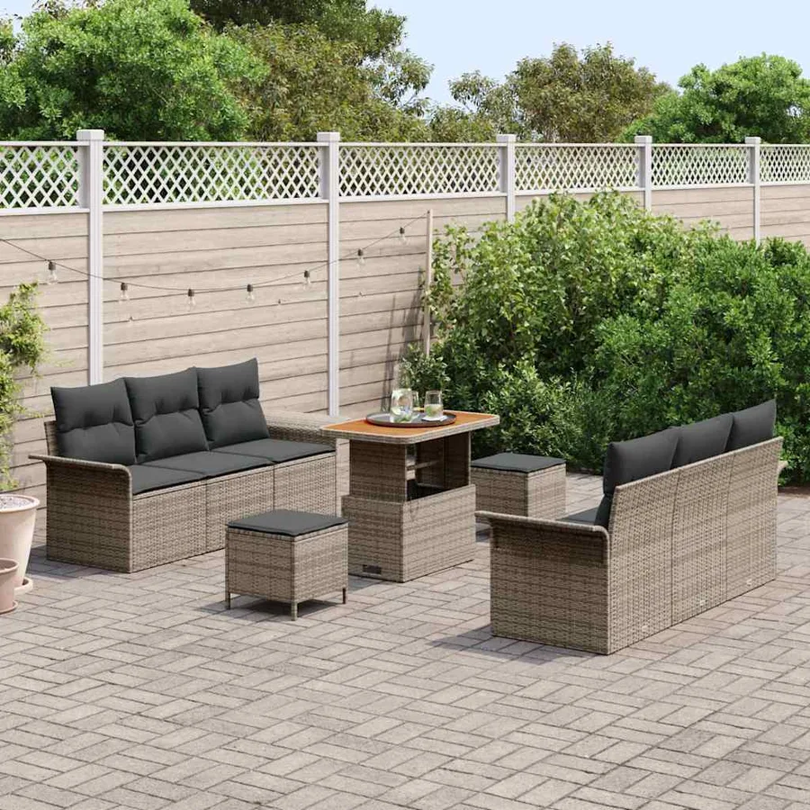 Ensemble de canapé de jardin avec coussin 9 pcs Gris polyrotin - 3
