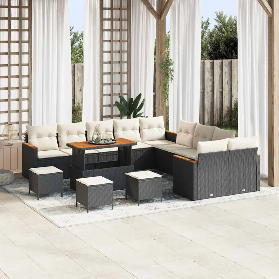 Ensemble de canapé de jardin 18 pcs Noir et Crème polyrotin