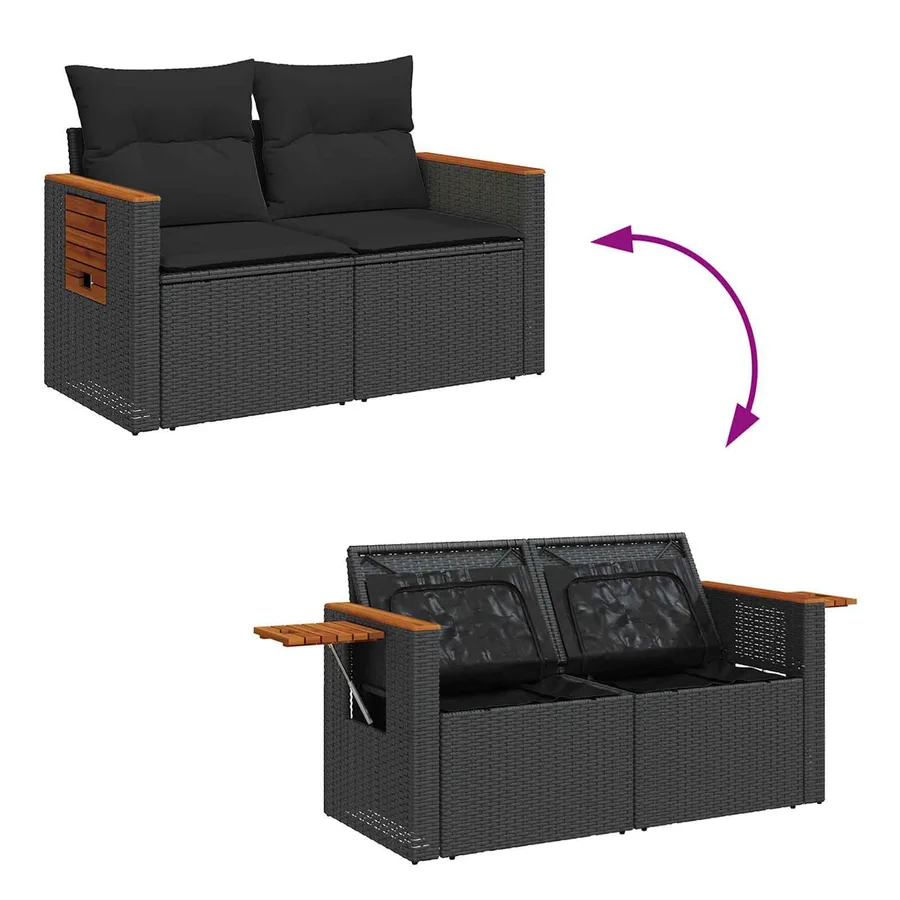 Ensemble de canapé de jardin avec coussin 12 pcs Noir polyrotin - 12