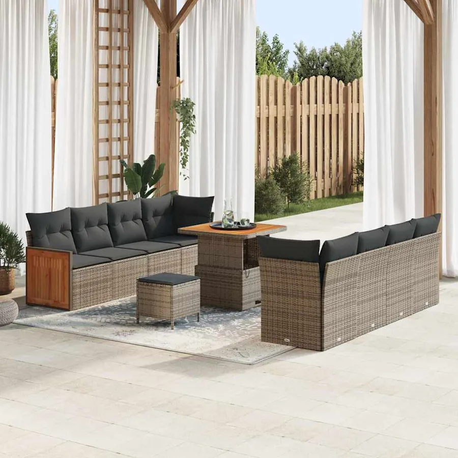 Ensemble de canapé de jardin avec coussin 11 pcs Gris polyrotin