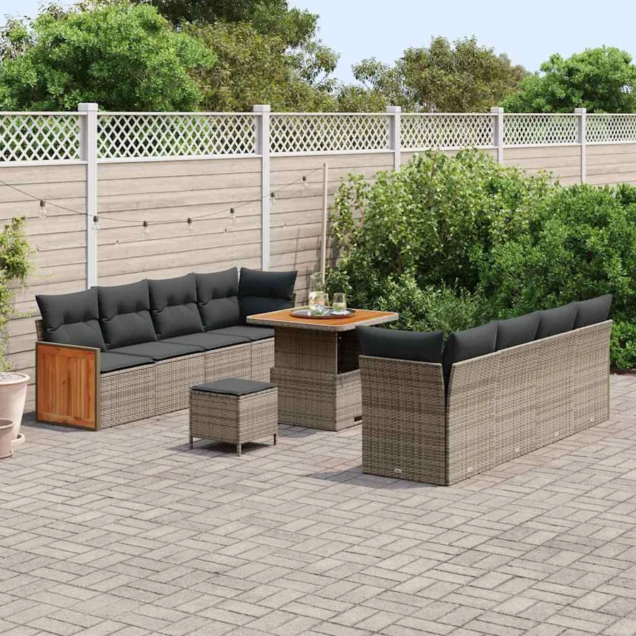 Ensemble de canapé de jardin avec coussin 11 pcs Gris polyrotin - 3