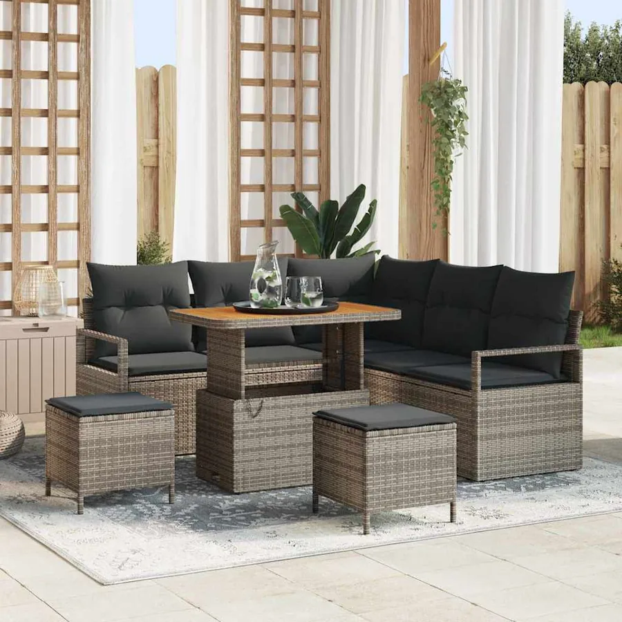 Ensemble de canapé de jardin avec coussin 8 pcs Gris polyrotin