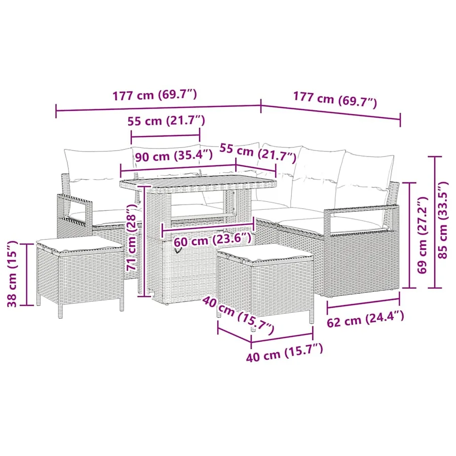 Ensemble de canapé de jardin avec coussin 8 pcs Gris polyrotin - 14