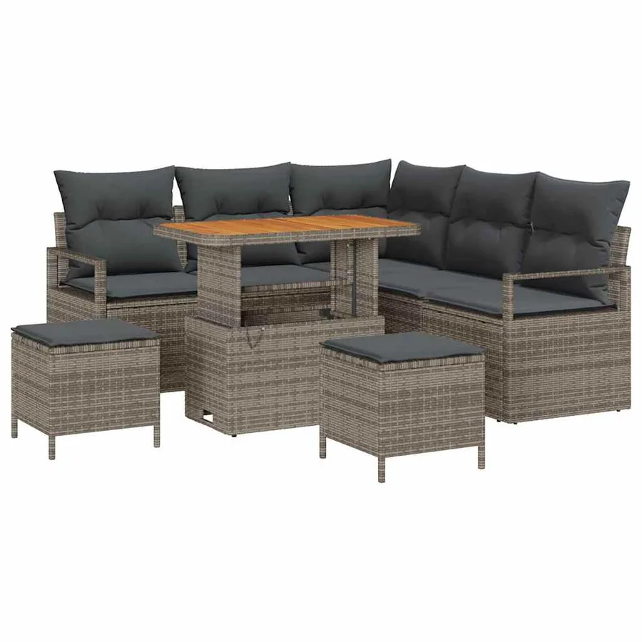 Ensemble de canapé de jardin avec coussin 8 pcs Gris polyrotin - 2
