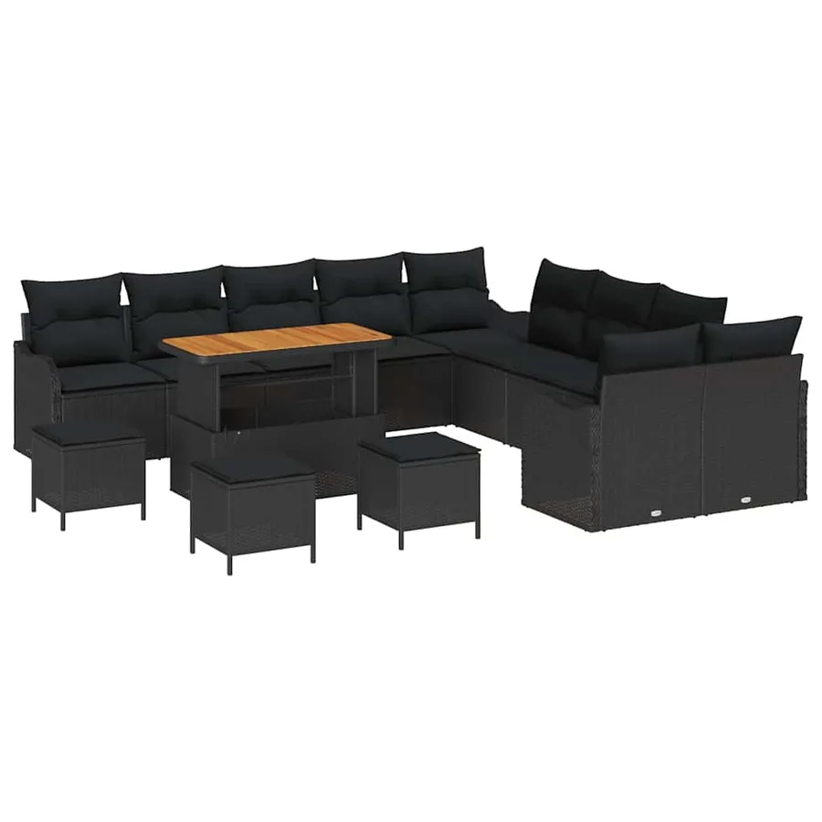 Ensemble de canapé de jardin avec coussin 14 pcs Noir polyrotin - 2