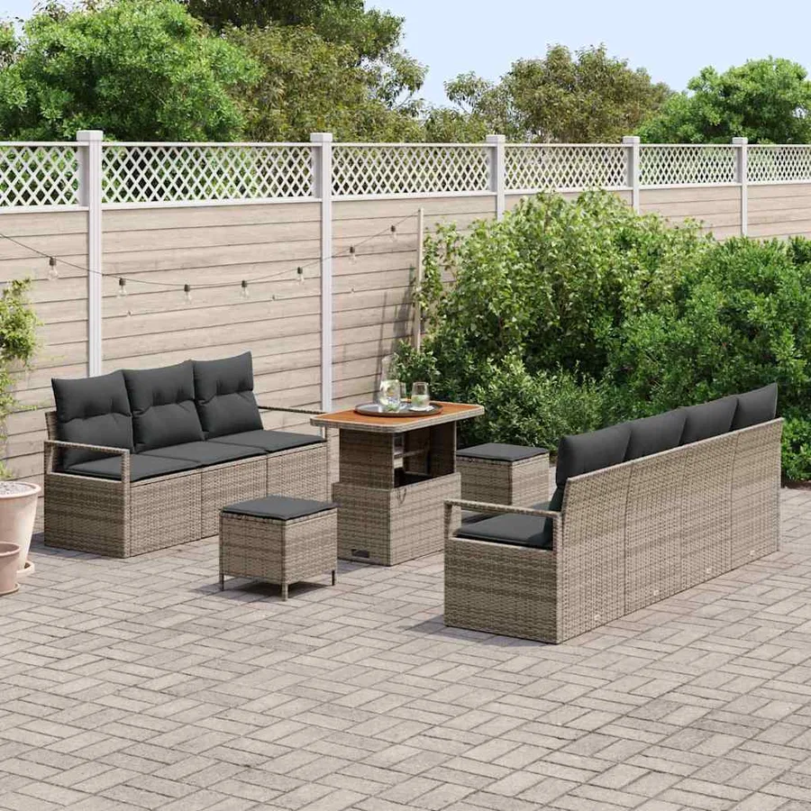 Ensemble de canapé de jardin avec coussin 10 pcs Gris polyrotin - 3