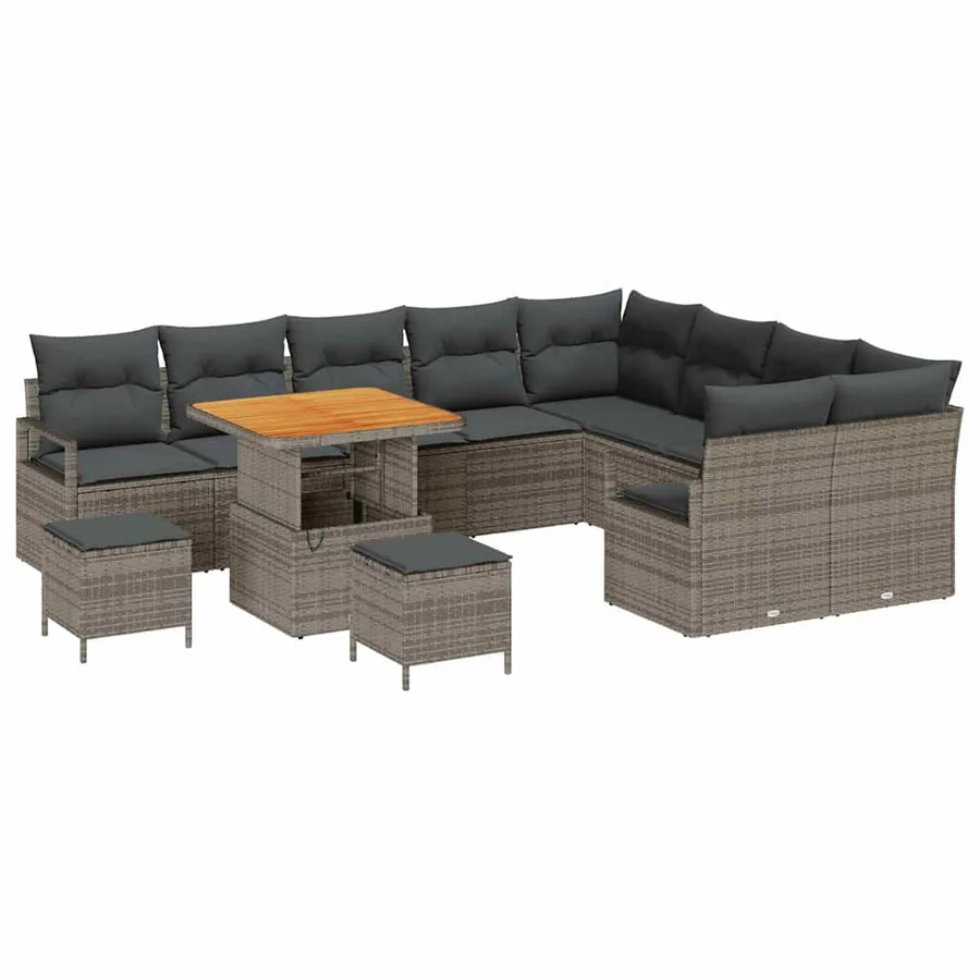Ensemble de canapé de jardin avec coussin 12 pcs Gris polyrotin - 2