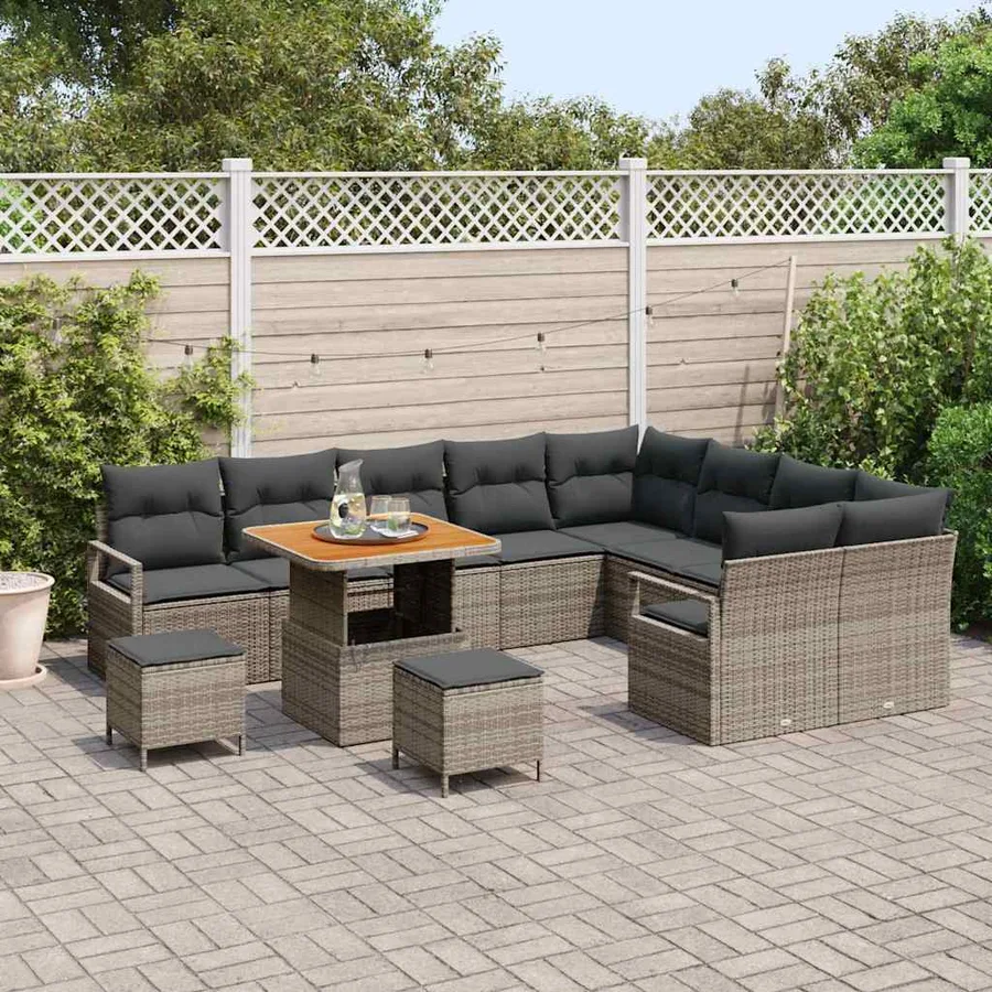 Ensemble de canapé de jardin avec coussin 12 pcs Gris polyrotin - 3